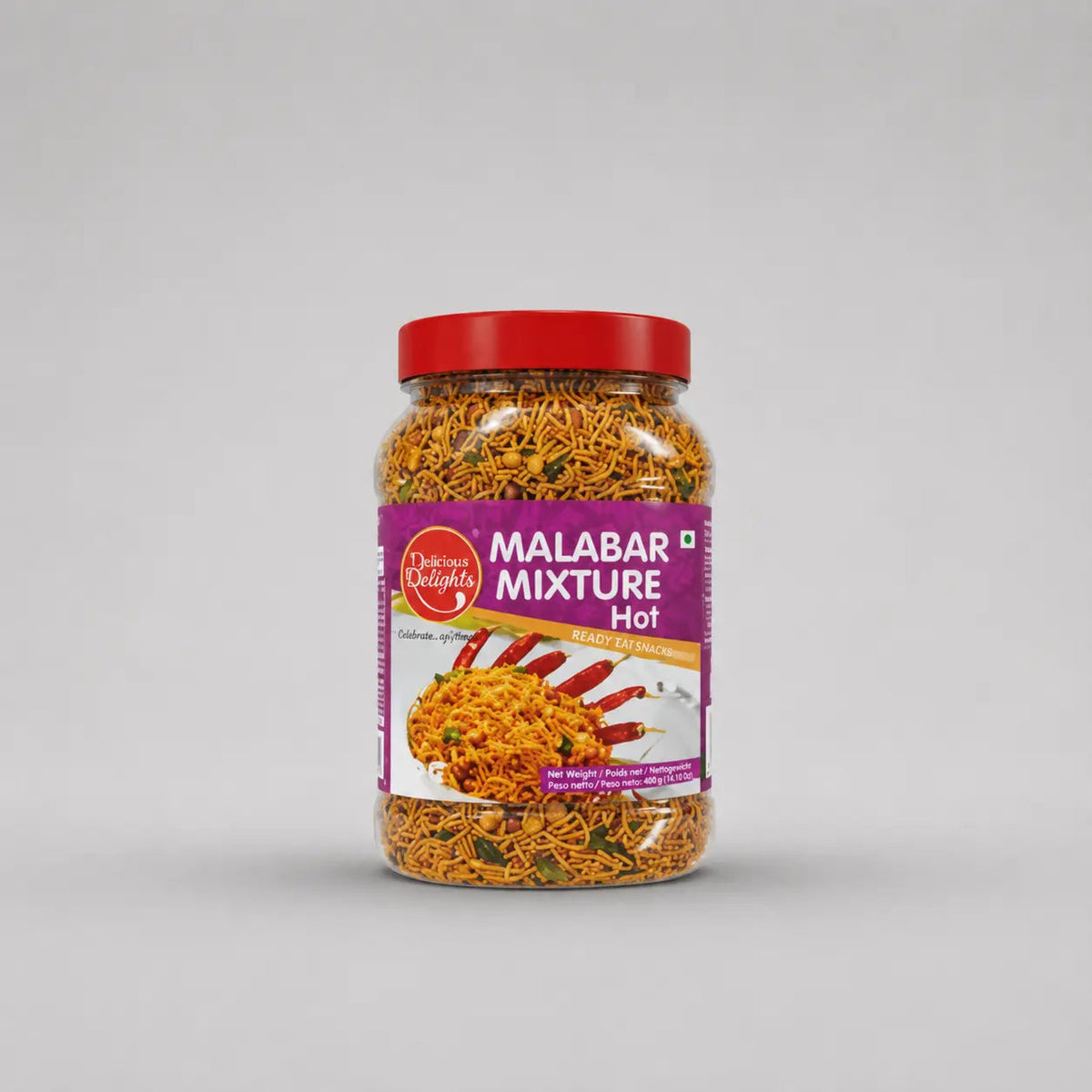 Jar of Malabar Mixture with a red lid on a gray background