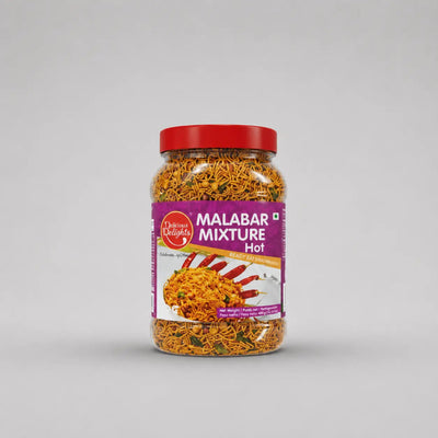 Jar of Malabar Mixture with a red lid on a gray background