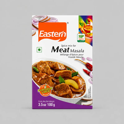 A package of Eastern Spice Mix for Meat Masala, 3.5 oz (100 g), shown against a solid gray background.